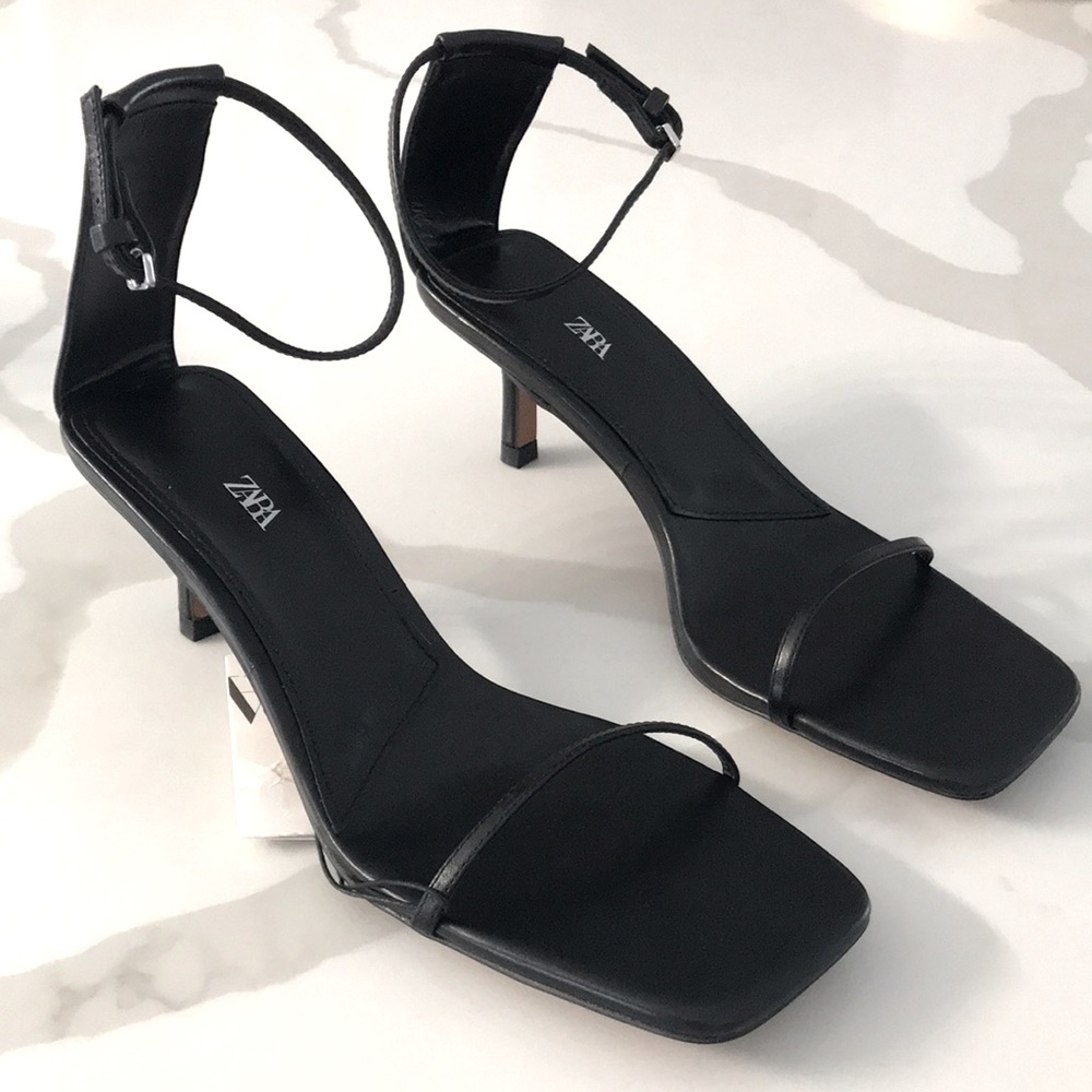Zara Minimalist Heeled Leather Sandals